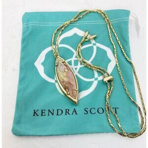 Kendra Scott Milla Gold Plated Crackle Brown Mother of Pearl Necklace 33”